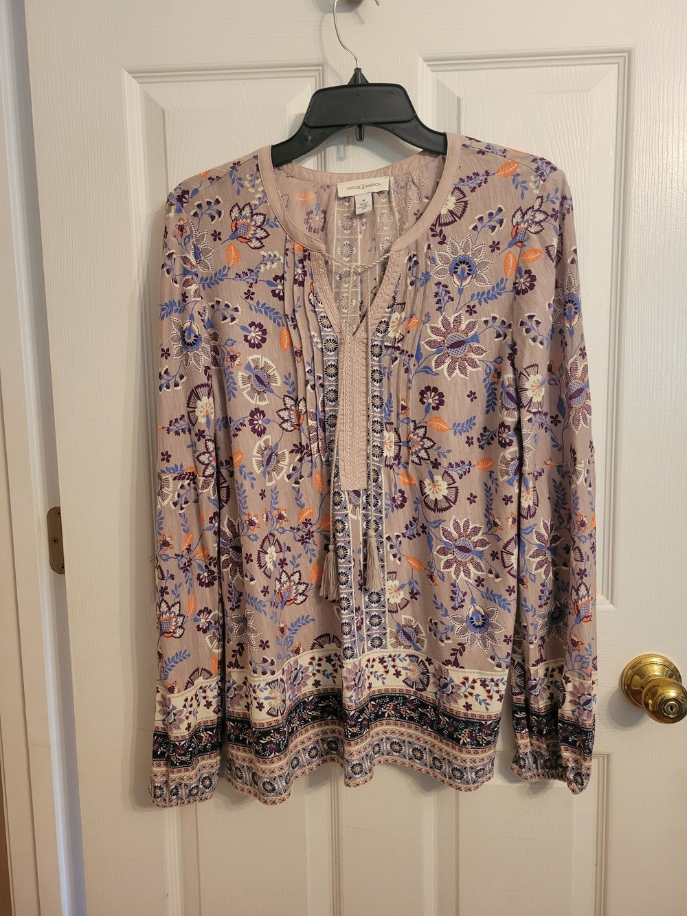 Vintage America Lavender Floral Tunic with Purple and Orange Accents